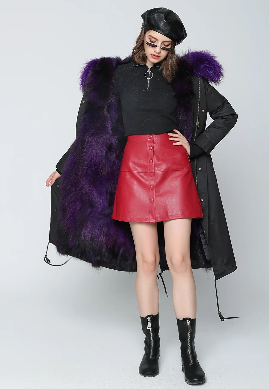 Echter Pelzmantel Winterjacke Damen Langer Parka Wasserdicht Großer Natürlicher Waschbärpelzkragen Kapuze Dick Warm Echter Fuchspelz-Futtermantel – Detail 23