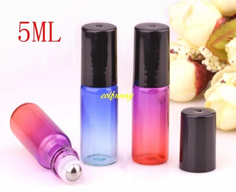 

3000pcs/lot Fast shipping 5ml Rainbow Glass Roll on Bottle With Stainless Steel Roller Essential Oil Roller-on Sample Bottles