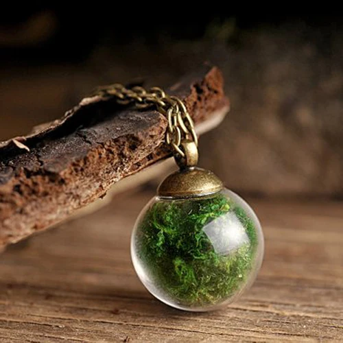 3PCS 16MM Glass Ball Real Moss Necklace Terrarium necklace Nature necklace Green necklace birthday gift for women