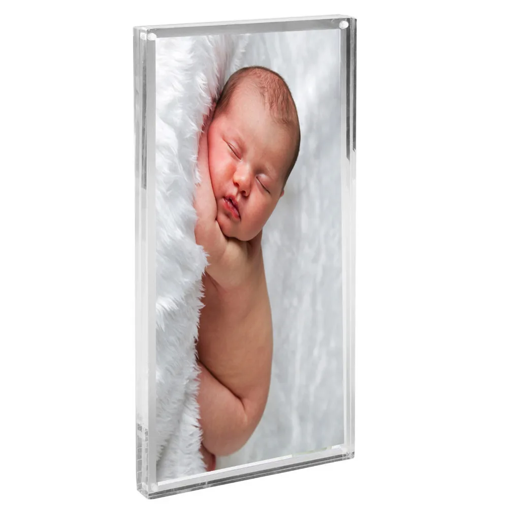 Free Standing Double Sided Display, Clear Acrylic Perspex Magnet Photo Block Frames, PF003