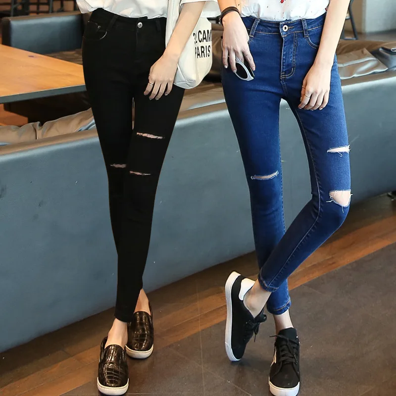 2019 Autumn Women Ankle-Length Elastic Black Jeans Students High Waist Stretch Skinny Female Pencil Pants Denim Ladies Trousers