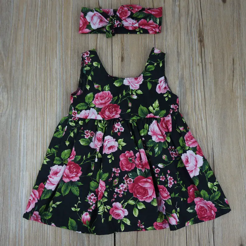 Cute Printed Floral Summer Dress Baby Girl Clothes sleeveless Button Flower Dresses Birthday Princess Sundress Clothing