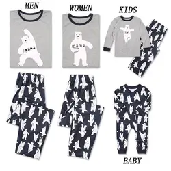 Xmas Family Matching Pajamas Set Father Mother Kid Baby Outfit Bear Long Sleeve Top Pants Sleepwear Nightwear Clothing Set