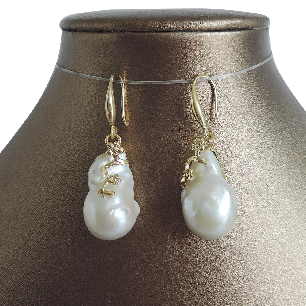 100% nature freshwater pearl earring AA baroque Pearl,15-25 mm big baroque pearl earring