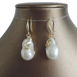 100% nature freshwater pearl earring AA baroque Pearl,15-25 mm big baroque pearl earring