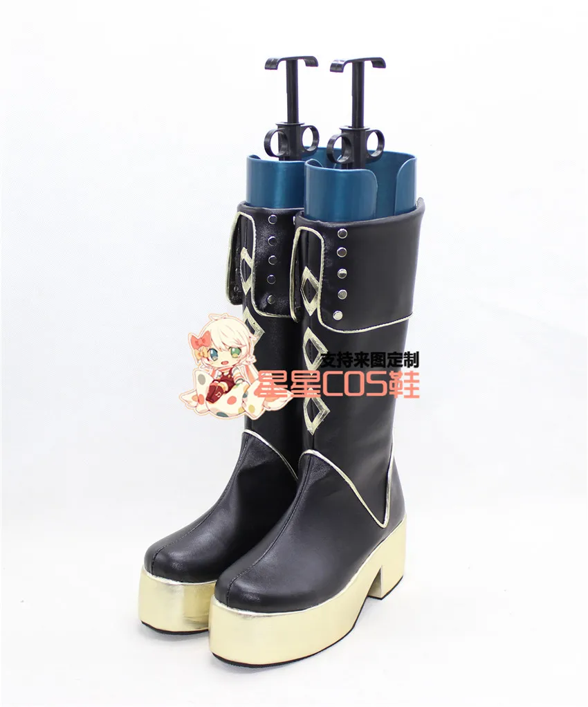 Touken Ranbu Akashi Kuniyuki Thick Heel Black Cosplay Shoes Boots X002