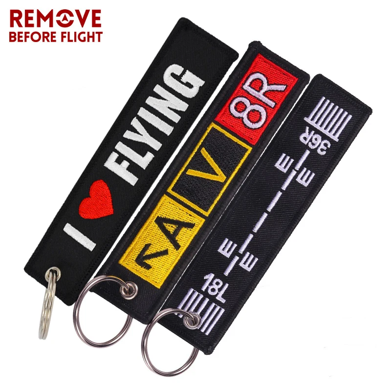 3PCS/LOT Remove Before Flight Embroidery Letter Motorcycles Key Chain and Jacket Engineer Aviation Gifts Tag Luggage chaveiro de