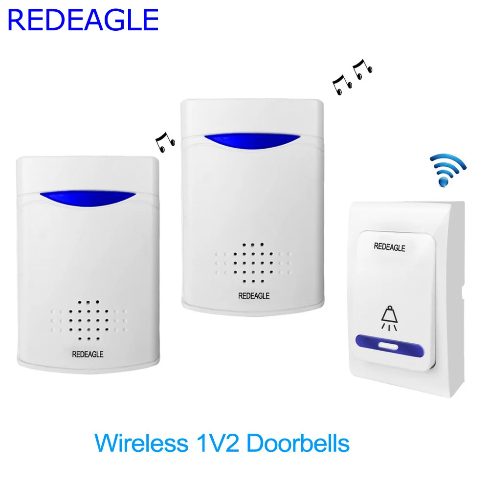 REDEAGLE Home Wireless Doorbell 38 Tunes Chimes Digital Remote Control Door Bell LED Receiver V006B2
