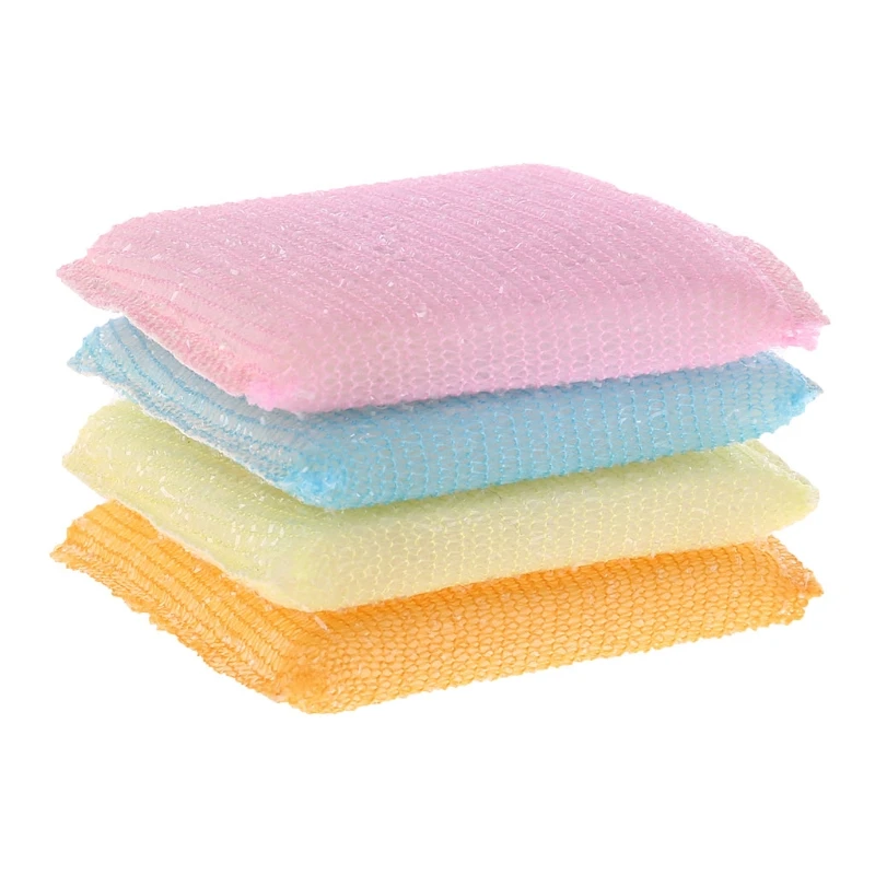 4pcs/set Soft Sponge Scouring Pads Dish Bowl Kitchen Cleaning Scrub Scrubber Pad JUN-8A