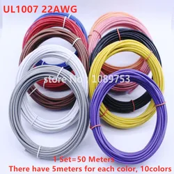 1pin 50M Flexible Stranded  UL Wire 22 Gauge AWG 10 Colors Kit PVC Wires Electric Cable,LED Cable,DIY