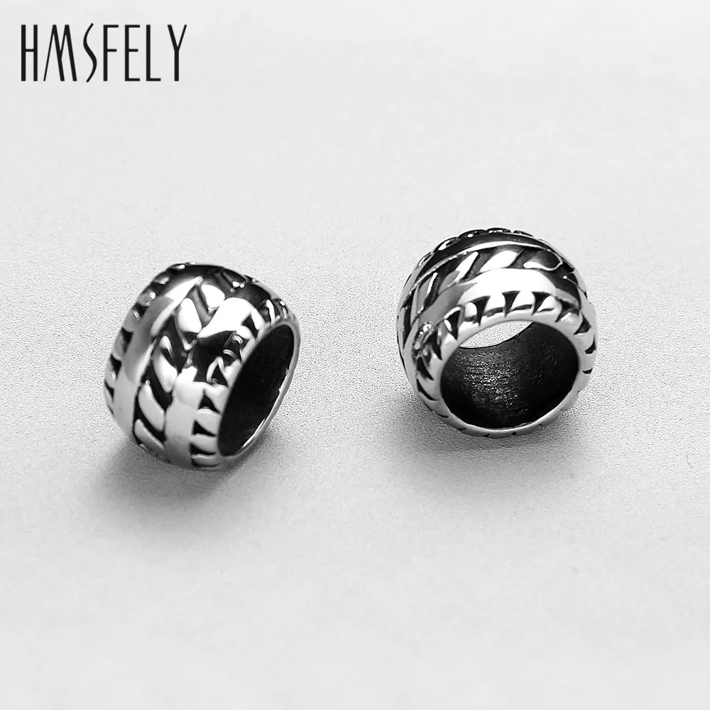 HMSFELY 8mm Hole Size Bead Stainless Steel Bracelet Making Oval Beads Accessories For DIY Men Leather Bracelet Jewelry 5pcs/lot