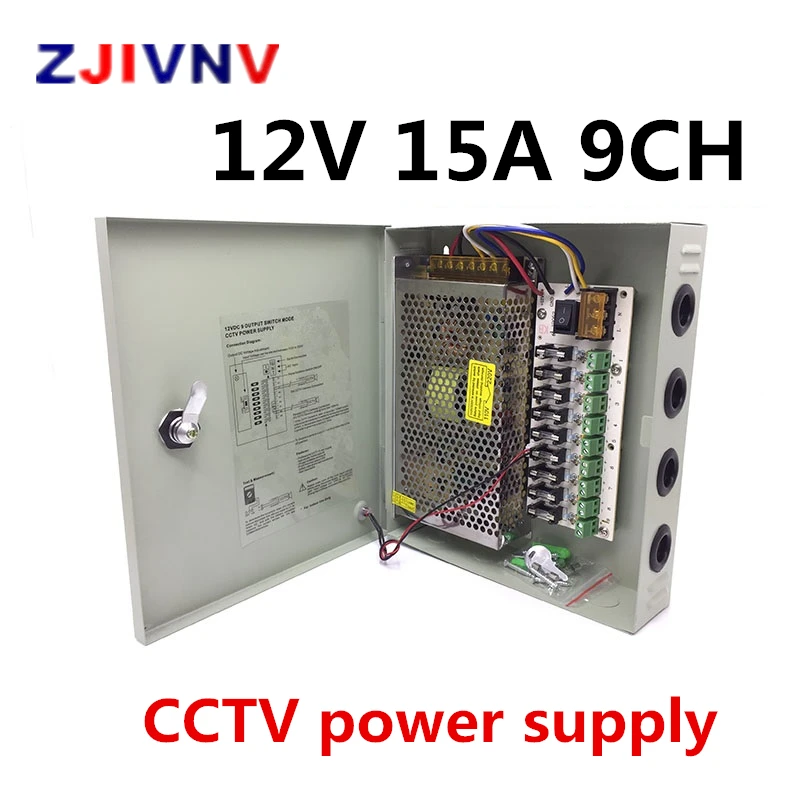 9ch channel 12V 15a CCTV Power Supply Box /12V 15a 180w Monitor Power Supply AUTO-RESET/ Switch Power Supply 9 Port CCTV Cameras