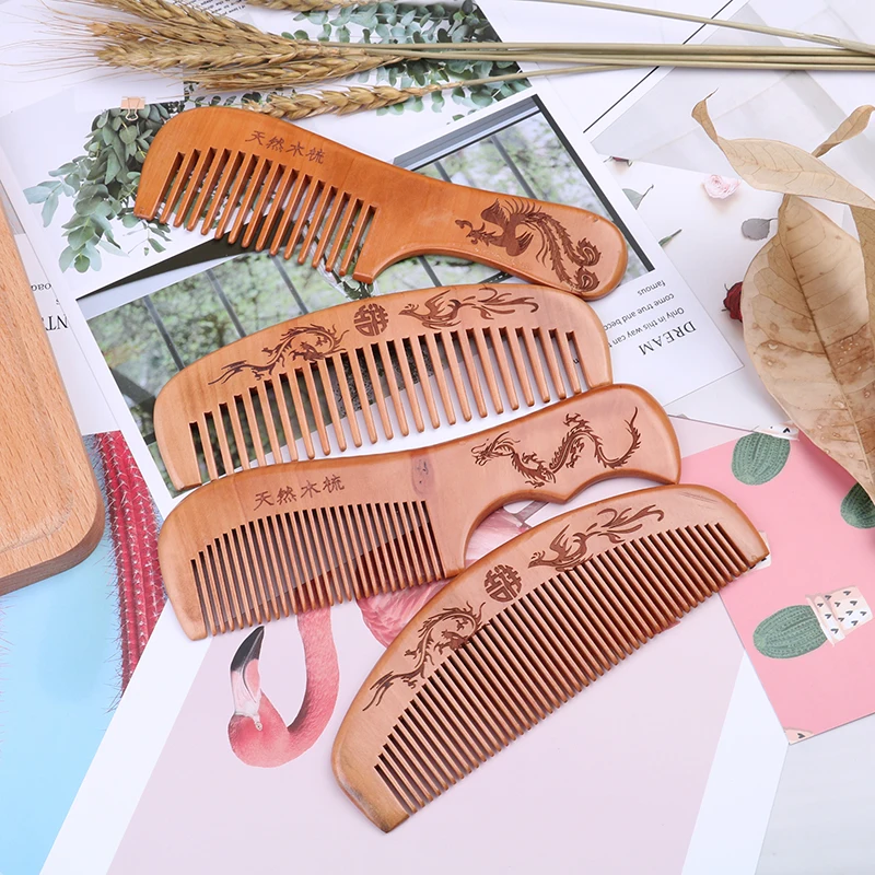 1 pc Anti-static Head Massage Hair Care Wooden Tools Beauty Accessories Natural Peach Wood Comb Close Teeth