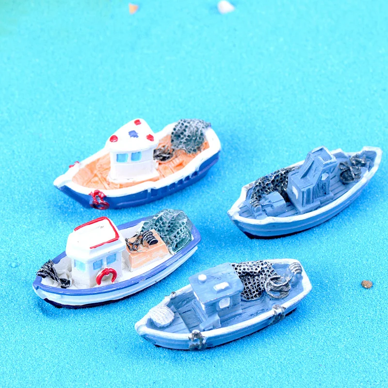 Seaside Yacht Fishing boat  Miniature Figurine Decoration fairy garden Aquarium fish tank kids toy figures resin craft TNB132