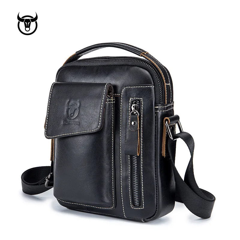 Bolso cruzado de cuero genuino para hombre, bandolera de piel de vaca, Estilo Vintage, informal, pequeño