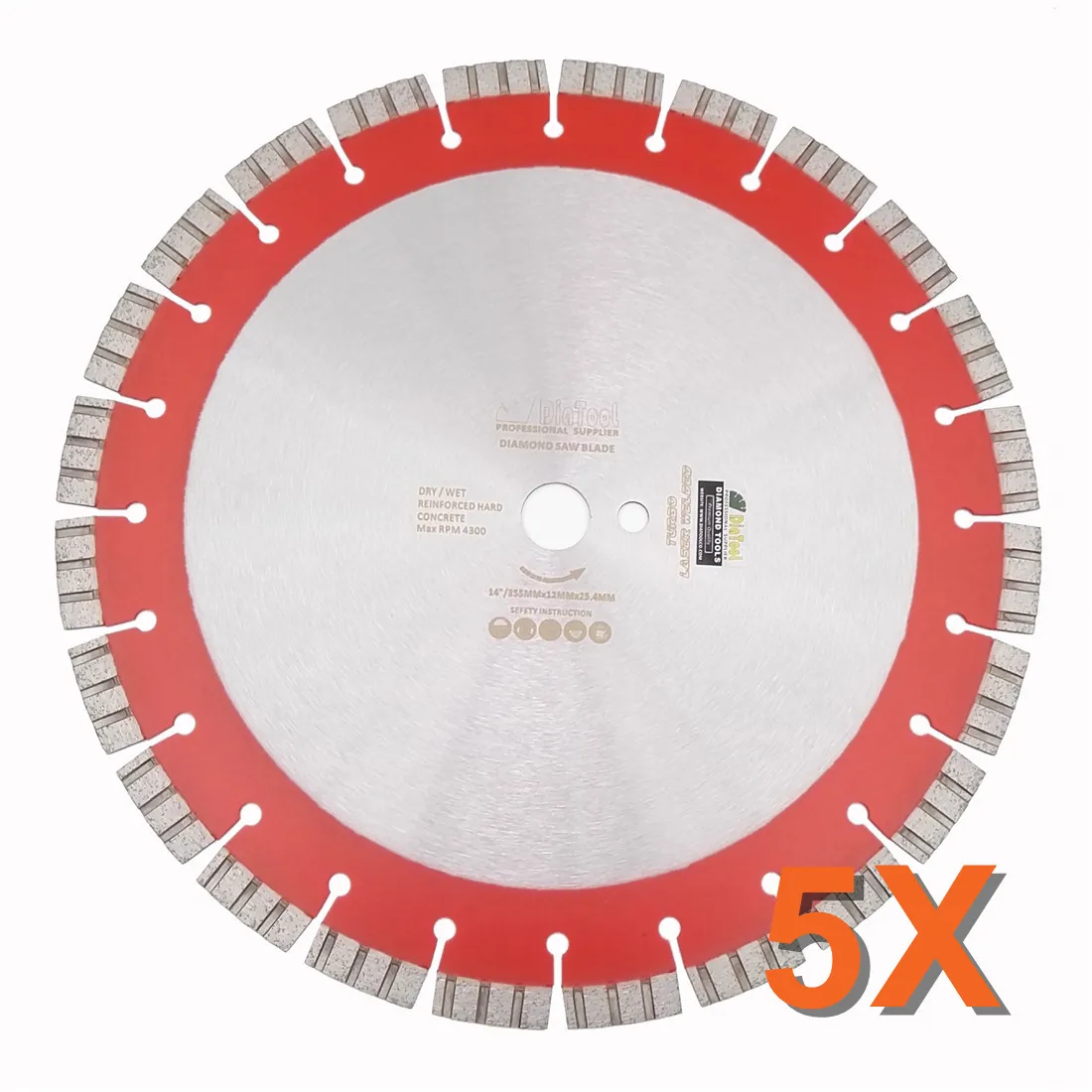 

DIATOOL 5pcs 14" Professional Laser welded High Turbo segments Diamond Saw Blade Cutting Reinforced concrete Disc Diamond Wheel