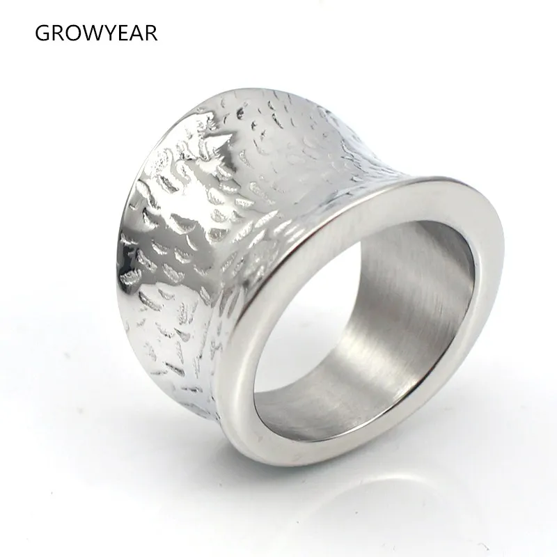 Edge Curled Engraved Silver Color Finger Rings Jewelry Women Stainless Steel Party Ring Band Size 7 8 9 10 6