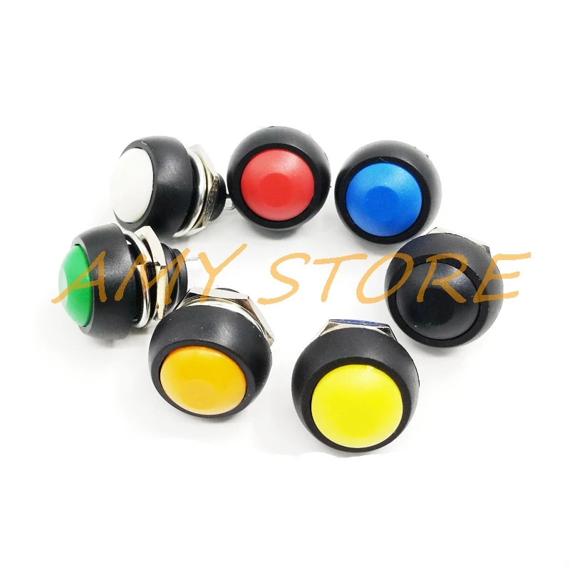 5Pcs PBS-33B SPDT Black Red Green Yellow Blue Orange OFF-(ON) Mount 12mm Waterproof Momentary Push button Switch 3A 125V 1A 250V