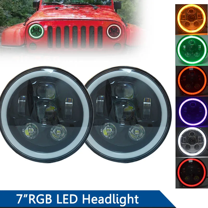 

7" Headlight Black Chrome High Low Beam RGB Round 883 Led Head light Head lamp DRL Halo Angel Eye For Jeep Wrangler Cheroke