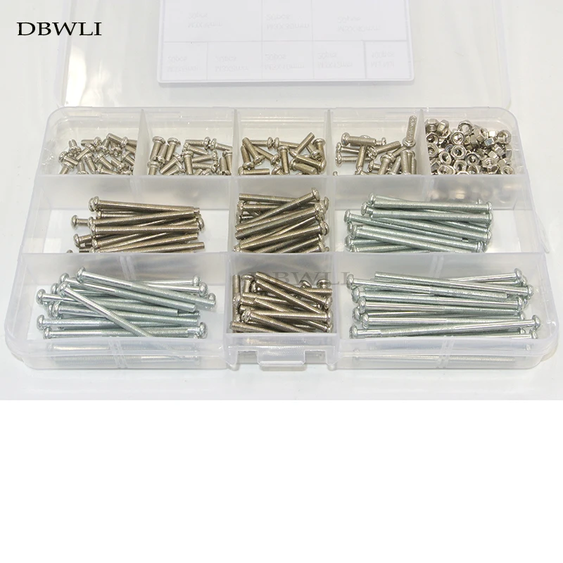 

300pcs/Set M3 Screws Nuts Kits Set Stainless Steel Hex Phillips Screws Cross Round Head and Nuts Assortment