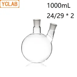 YCLAB 1000mL 24/29 Distillation Flask Oblique Shape with Two Necks Standard Ground Mouths Distilling Round Bottom