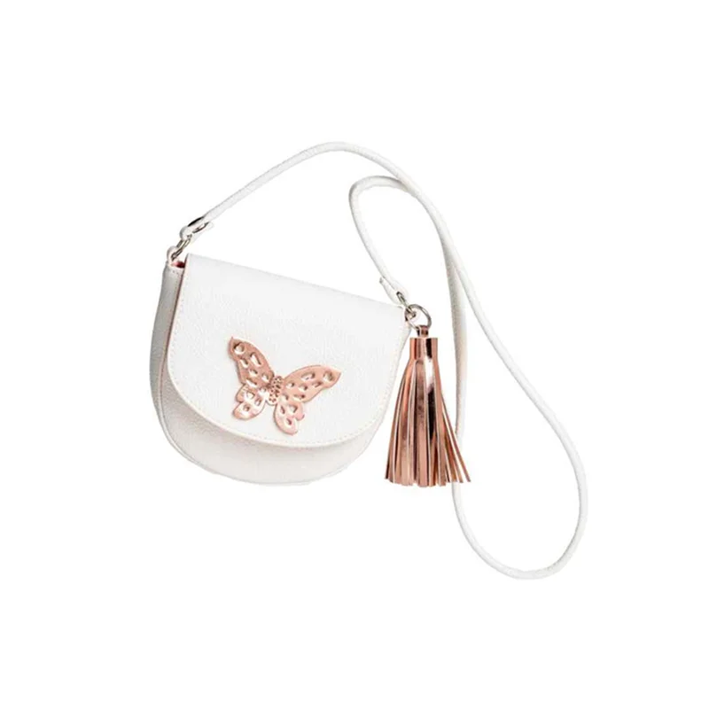 New Fashion Golden Butterfly White Mini Small Shoulder Messenger Bag Crossbody Bags for Girls Kids Accessories Travel Bag