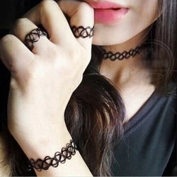 1 Set Summer Style Collares Women Girls Vintage Stretch Tattoo Choker Necklace Set Retro Gothic Punk Elastic Adjustable Stretchy