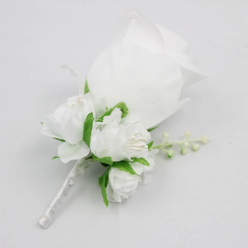 Boda novio Boutonniere romántico para graduación Homme matrimonio Corsages hombre rosas broche alfileres flor Artificial cinta Decoración