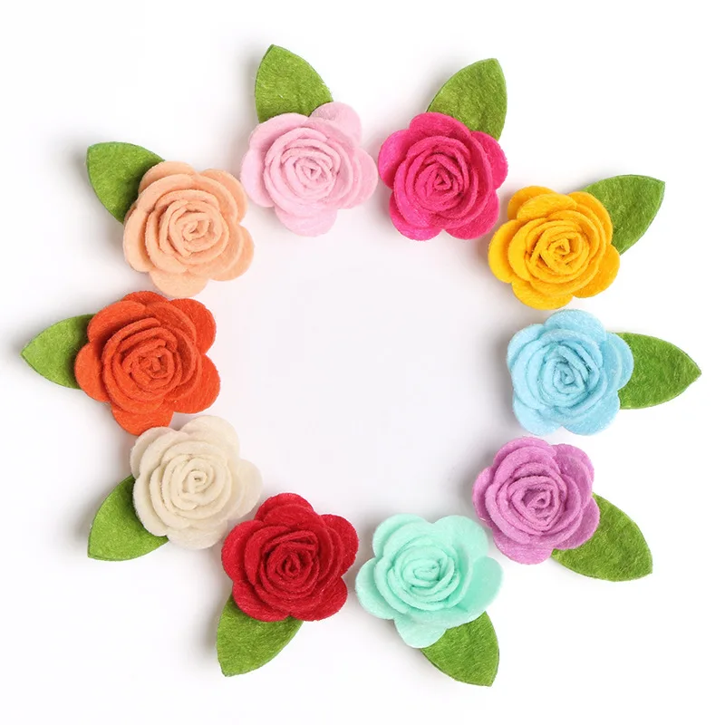 2Pcs/Set Baby Girl Hair Clips Toddler Rose Hairpins Soild Barrette Newborn Handmade Felt Flower BB Clip Infant Hair Accessories