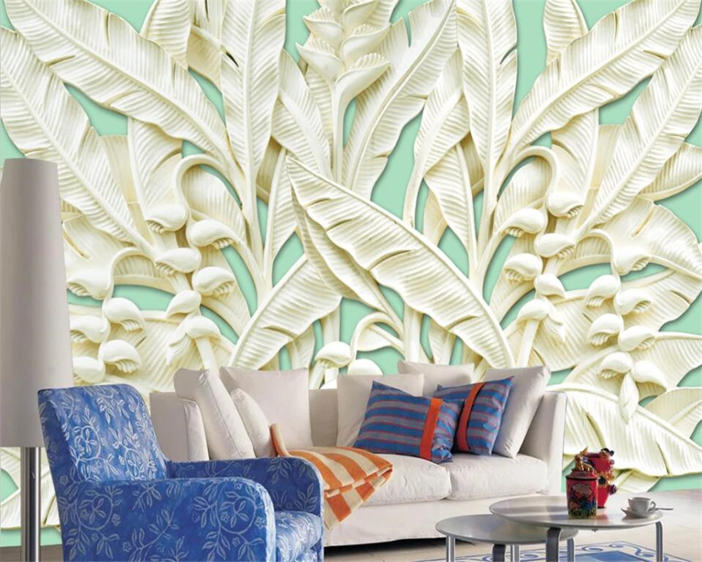 Custom size wallpaper relief plaster plantain tree mural home decoration three-dimensional hanging picture photo 3d wallpaper
