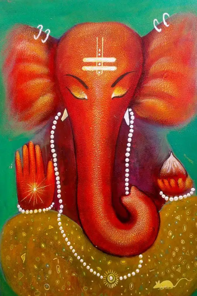 

Animal Oil Painting Elephant Home Decorative Canvas Wall Art Ganesha by Sanjay Punekar Painting Handpainted High Quality