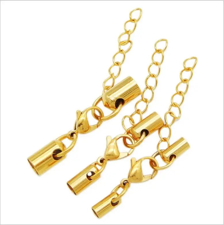 Stainless Steel Necklace Bracelet Connectors End Caps Clasp With Extended Chain fit 1/1.5/2/2.5/3/4/5/6mm For DIY Jewelry Making