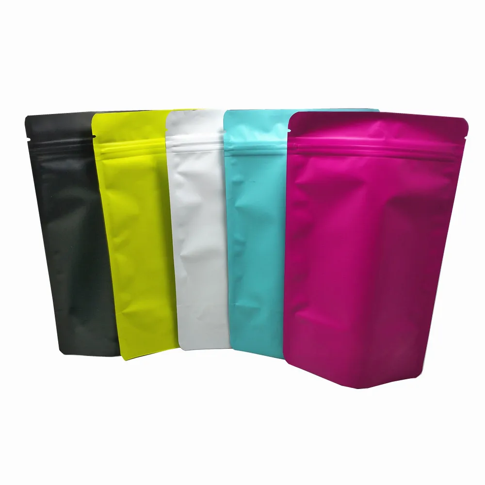 50Pcs Stand Up Matte Colorful Aluminum Foil Zip Lock Packaging Bag Reclosable Mylar Foil Coffee Nuts Storage Bag Grocery Packing