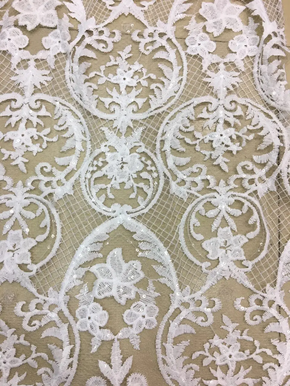 5yards stock dobby flower classic milk fiber  New ivory  sequin paillette   tulle net mesh lace fabric