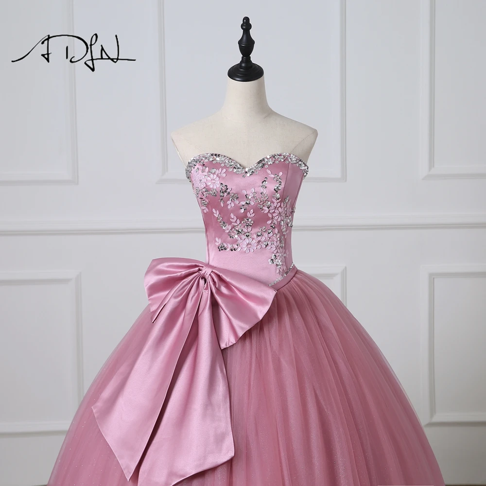 ADLN Baru Sayang Tanpa Lengan Gaun Bola Quinceanera Gaun Custom Made Sweet 16 Gaun dengan Ikatan Debutante Gaun