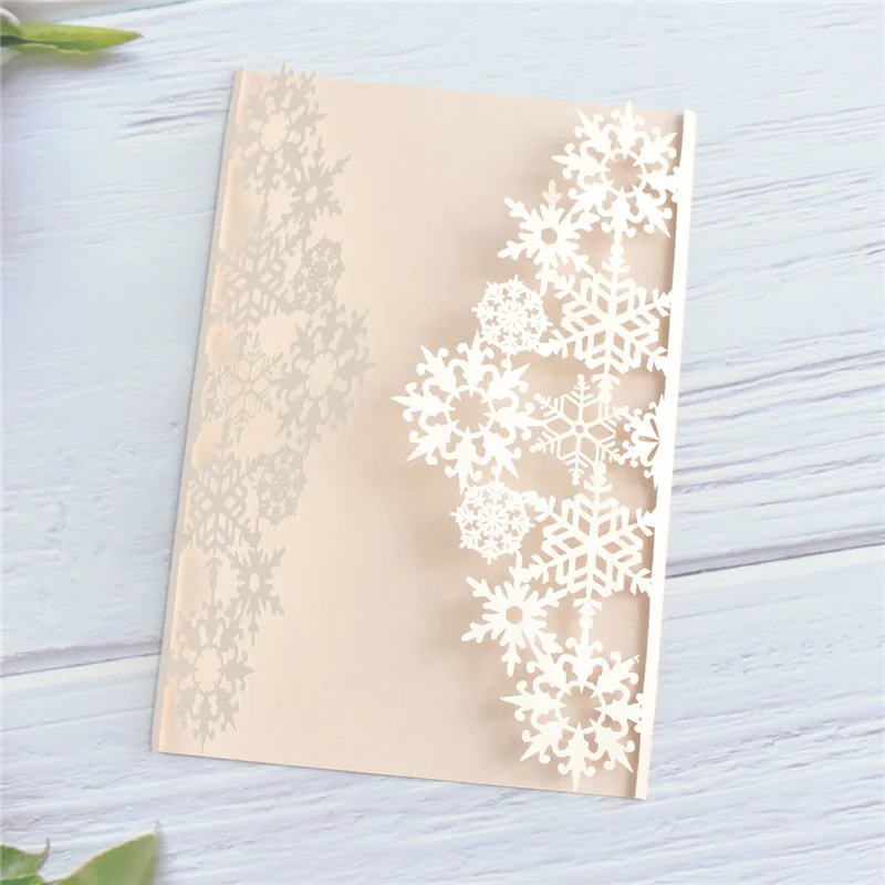 Winter wedding invitations snowflake elegant party supply personalized printing insert card with glitter border 50pcs/lot