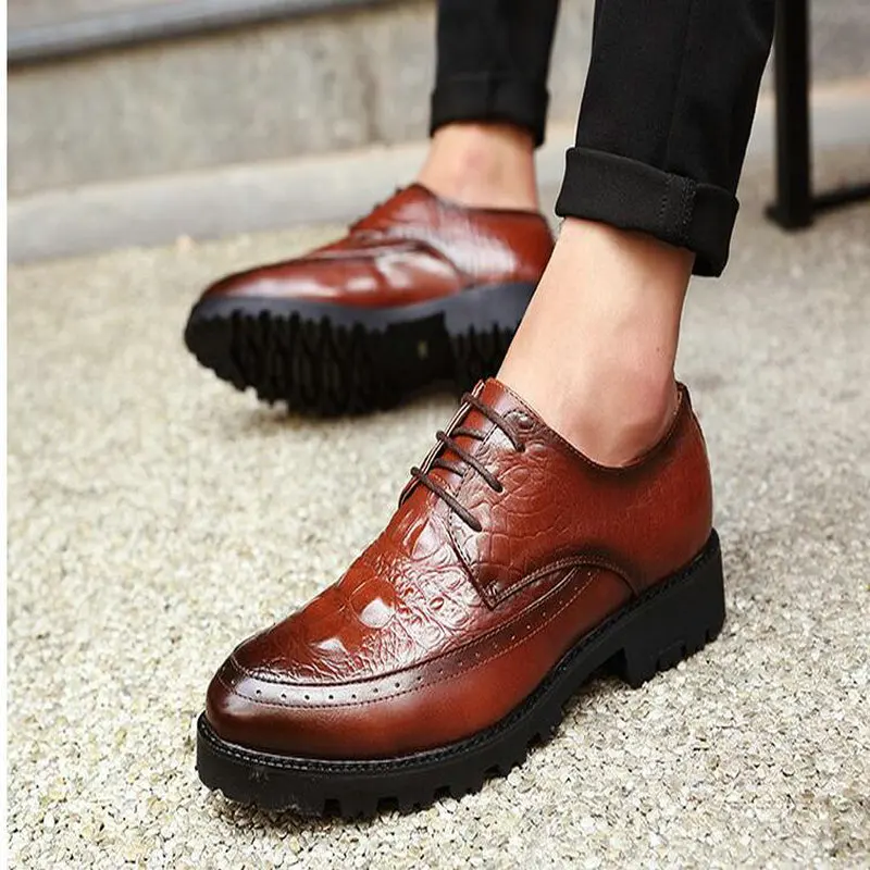 Luxury Brand Men Oxfords Shoes Wedding Party Brogue Shoes Crocodile pattern Men Dress Shoes Leather Formal Business shoes LH-95