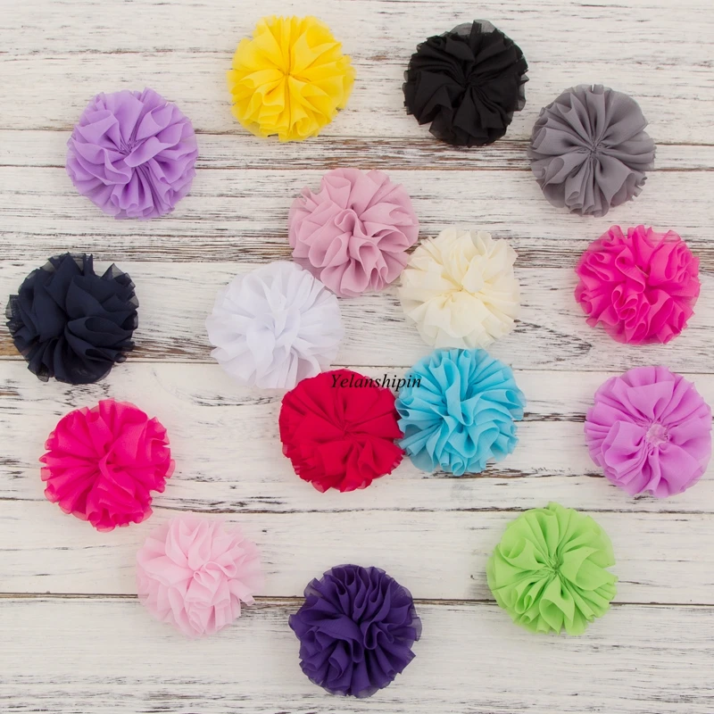 10pcs/lot 6.5cm 15colors Hair Clips Fluffy Ballerina Chiffon Flower For Kids Girls Hair Accessories Fabric Flowers For Headbands