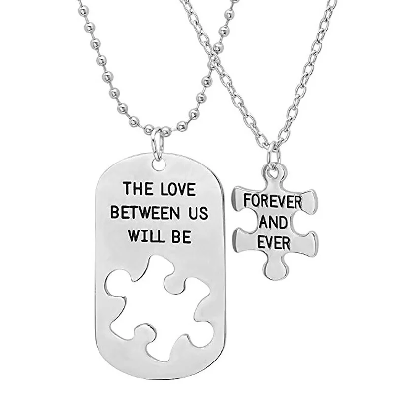 1 Pair The Love Between Us Will Be Forever and Ever Letters Puzzles Couple Necklace Gift For Lovers Boyfriend Girlfriend Jewelry