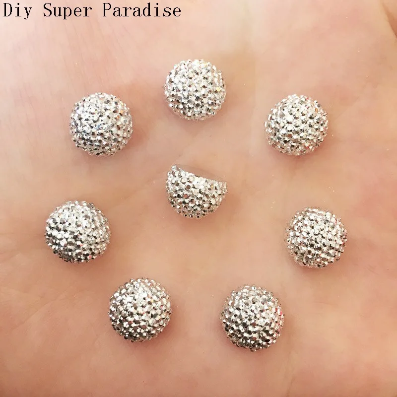 40pcs 10mm Resin Silver Round Flatback Half Ball Beads Stone Wedding Button Diy Cfaft F119