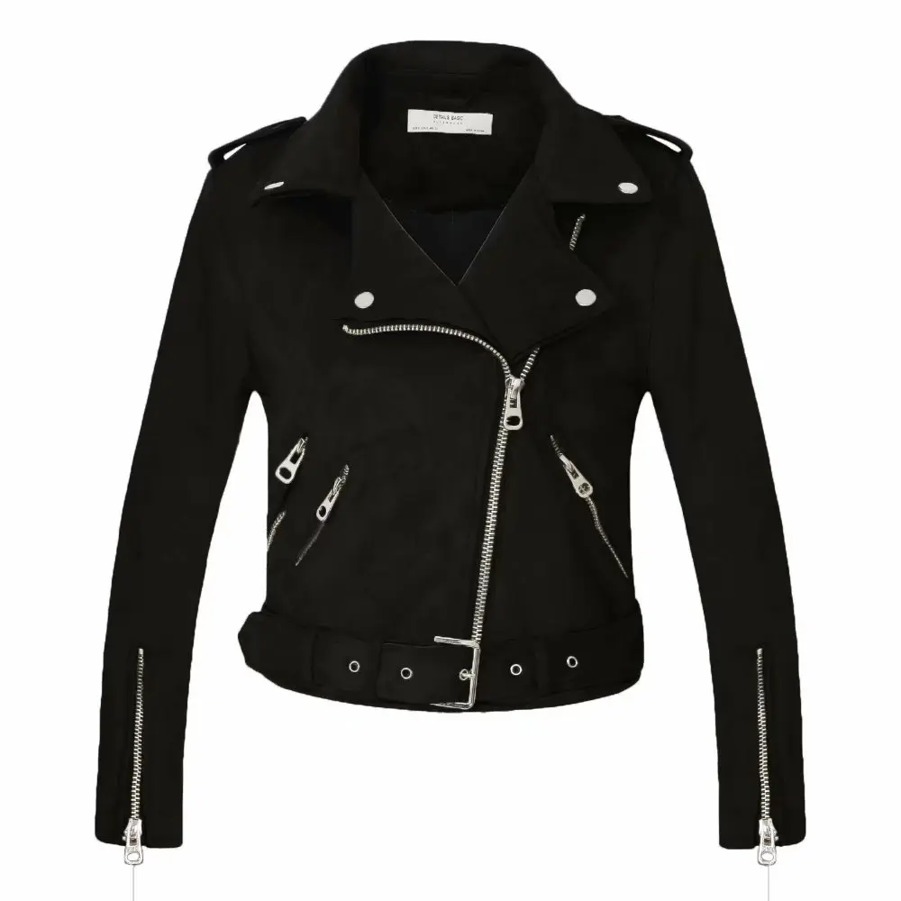 women candy color faux leather short motorcycle jacket zipper pockets sexy punk coat ladies casual outwear tops casaco Black