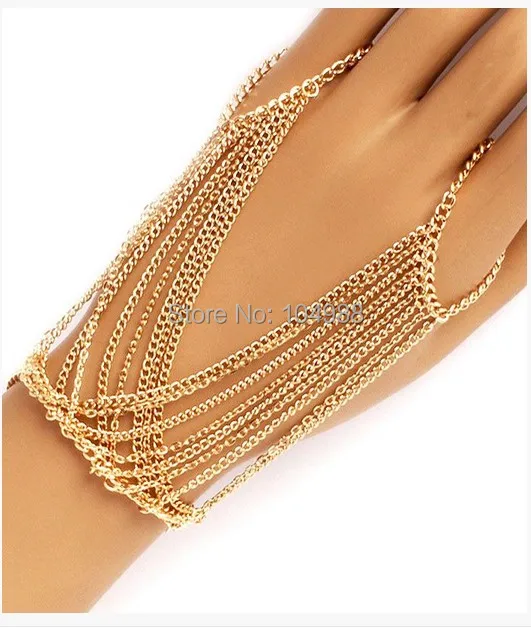 Free Shipping Style HE0022 Women Fashion Gold Colour Muti-layers Chains Bracelet Hand Jewelry 2 colors