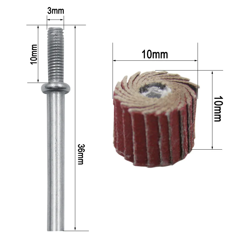 10pcs Accessori 240-Grit Levigatura Flap Mola A Disco Levigatrice Flap Ruote Pennello Sabbia Utensile Rotante 10x10x 3mm + 1pc Asta