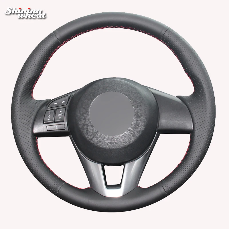 

Shining wheat Black Artificial Leather Steering Wheel Cover for Mazda CX-5 CX5 Atenza 2014 New Mazda 3 CX-3 2016