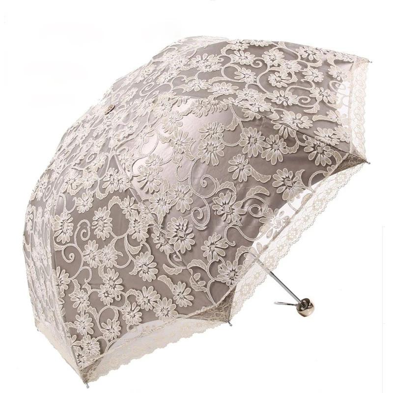 Lace Flower Parasol Sunny Rainy Three Folding High Quality Women Two Layer Lace Umbrella