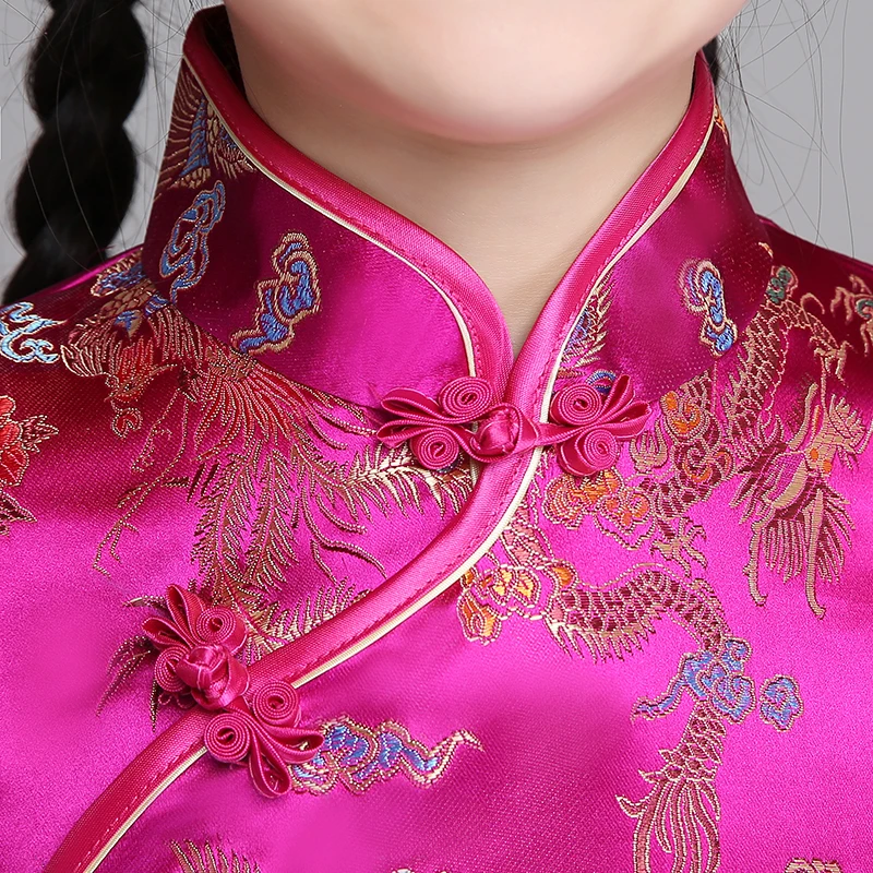 Mooie Meisjes Cheong-Sam Chinese Traditionele Kid Dragon Phoenix Jurk Zomer Jurken Kinderen Voeren Qipao Gift