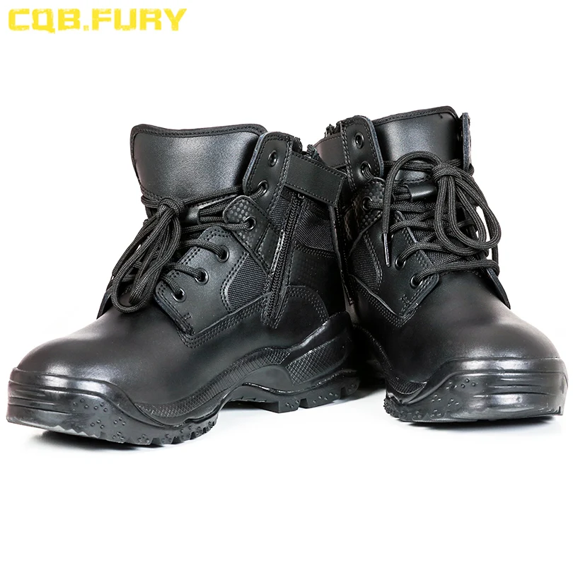 Black Leather Boots With Zipper Tactical Boots Wearable Ankle YKK Zipper Boots Size 38-46