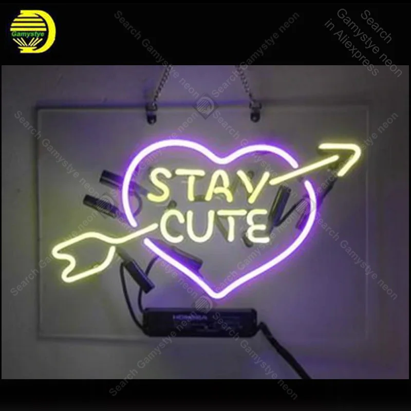 

Neon Sign Stay Cute Neon Signs Real Glass Tubes Love Neon Bulb Signboard custom lighted with Plastic Board neon lights for sale