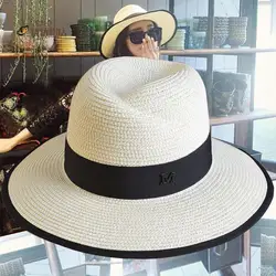 Summer m fedoras female summer beach sun-shading sunscreen white straw hat