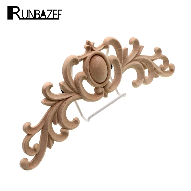 RUNBAZEF Wood Carving Carved Applique Square Flower Decoration Door Wall Vintage Home Decor Figurines & Miniatures Miniature